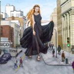 Illustration of a giant Persephone walking through town. from: PWCD -