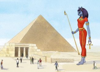 Illustration of a giant Bastet eyeing tourists. from: PWCD -