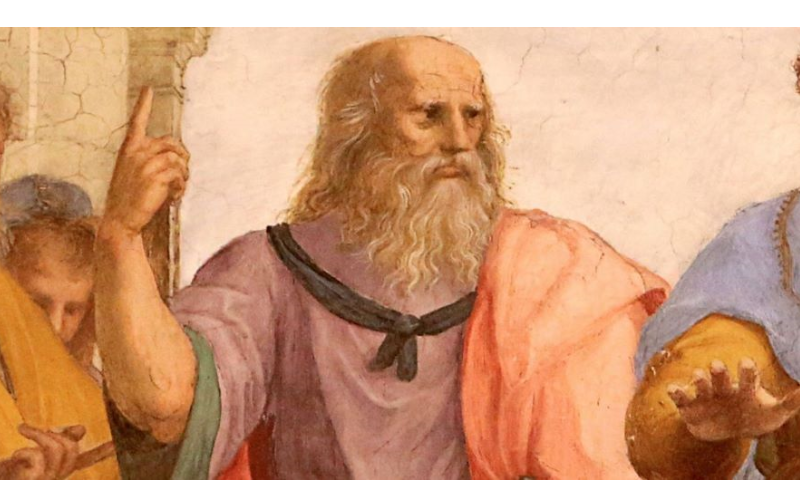 Painting of Plato pointing upwards at the School of Athens by Raphael, ca 1511. from: PWCD - Plato on women -